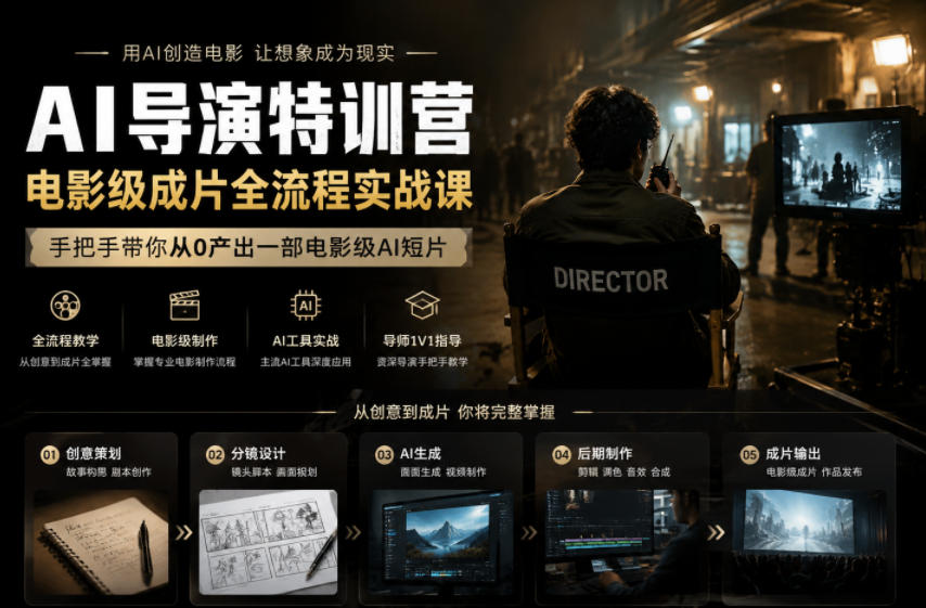 AI导演特训营，电影级成片全流程实战课，手把手带你从0产出一部电影级AI短片-独家科技资源网