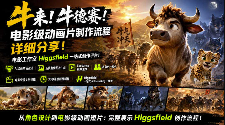 牛来!牛德赛!电影级动画片制作流程详细分享!电影工作室Higgsfield一站式创作平台,完整创作流程-独家科技资源网