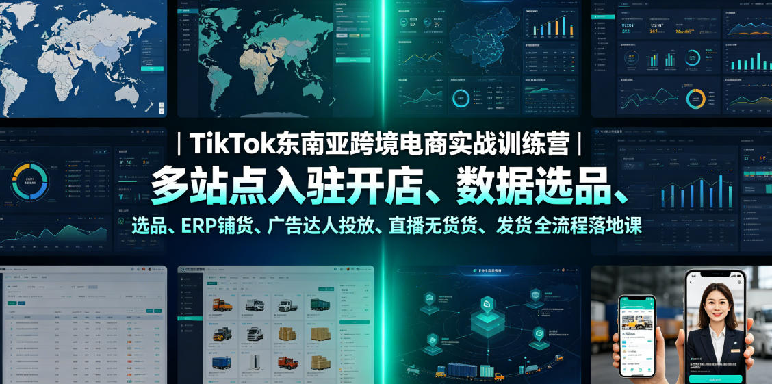 TikTok东南亚跨境电商实战训练营｜多站点入驻开店、数据选品、ERP铺货、广告达人投放、直播无货源发货全流程落地课-独家科技资源网