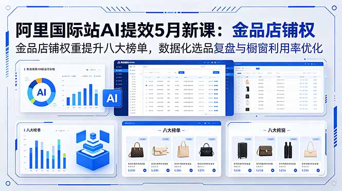 阿里国际站AI提效5月新课:金品店铺权重提升八大榜单,数据化选品复盘与橱窗利用率优化-独家科技资源网