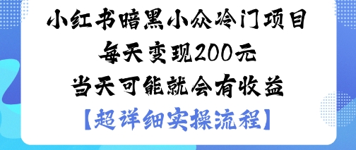 小红书暗黑小众冷门项目每天变现2张当天可能就会有收益-独家科技资源网