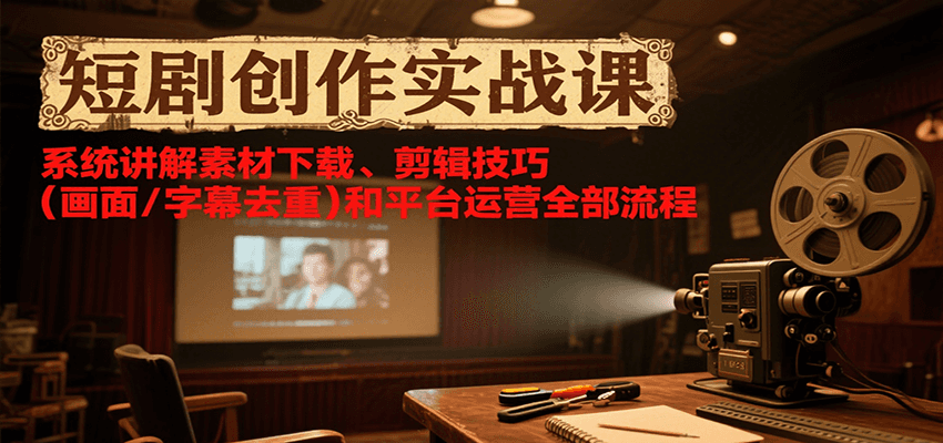 短剧创作实战课，系统讲解素材下载、剪辑技巧(画面/字幕去重)和平台运营全部流程-独家科技资源网