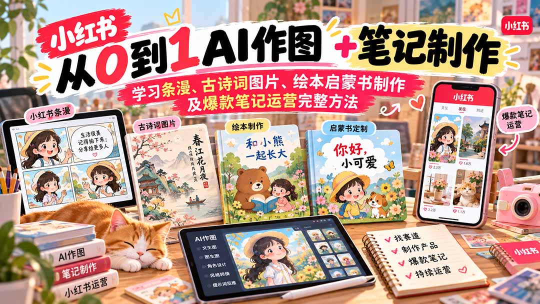 2026小红书AI内容创作从0到1-更新1017:学习条漫、古诗词图片、绘本启蒙书制作及爆款笔记运营完整方法-独家科技资源网