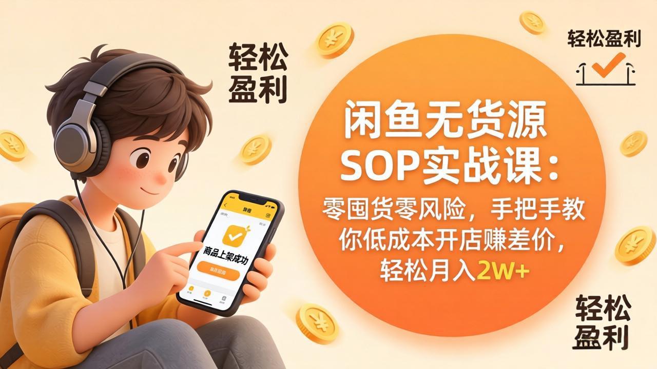 闲鱼无货源SOP实战课：零囤货零风险，手把手教你低成本开店赚差价，轻松月入2w+-独家科技资源网