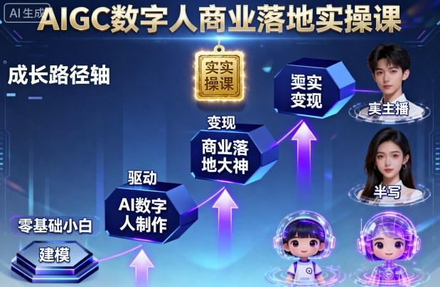 AIGC数字人商业落地实操课，从零基础小白到AI数字人大神-独家科技资源网