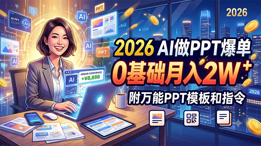 2026 AI做PPT爆单，0基础月入2W，附万能PPT模板和指令-独家科技资源网