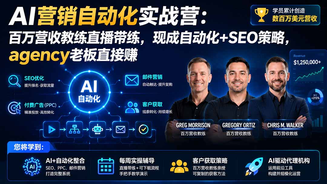 AI营销自动化实战营:百万营收教练直播带练,现成自动化+SEO策略,agency老板直接赚【原创双语字幕】-独家科技资源网