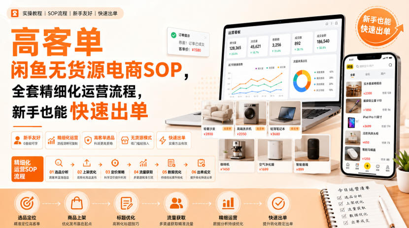 高客单闲鱼无货源电商SOP，全套精细化运营流程，新手也能快速出单-独家科技资源网