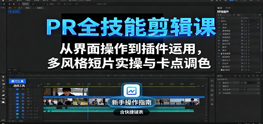 PR全技能剪辑课：从界面操作到插件运用，多风格短片实操与卡点调色-独家科技资源网