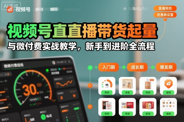视频号直播带货起量与微付费实战教学,新手到进阶全流程(更新26年10月)-独家科技资源网