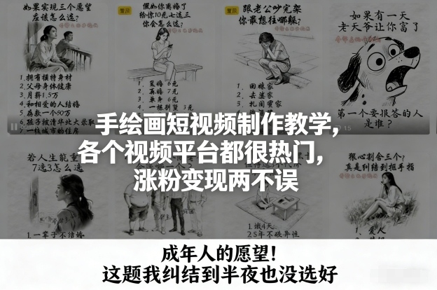 手绘画短视频制作教学，各个视频平台都很热门，涨粉变现两不误-独家科技资源网