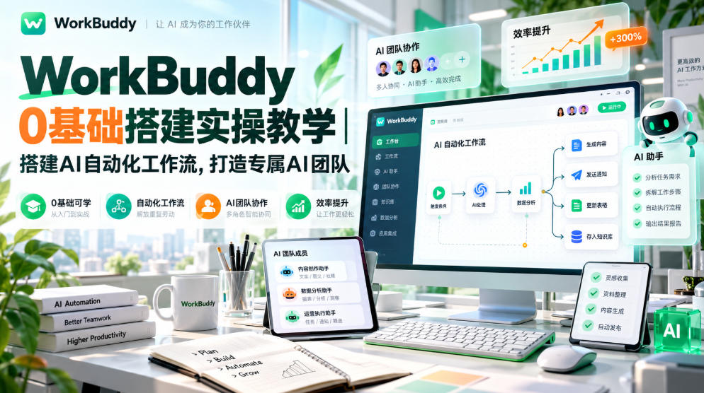 WorkBuddy 0基础搭建实操教学|搭建AI自动化工作流,打造专属AI团队-独家科技资源网