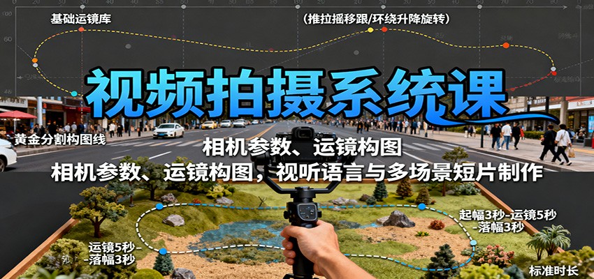 视频拍摄系统课：相机参数、运镜构图，视听语言与多场景短片制作-独家科技资源网