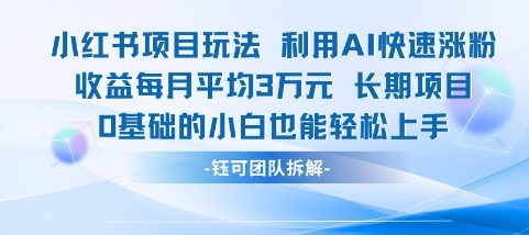 适合小白操作的小红书新项目，利用AI快速涨粉，收益每月平均1W+-独家科技资源网