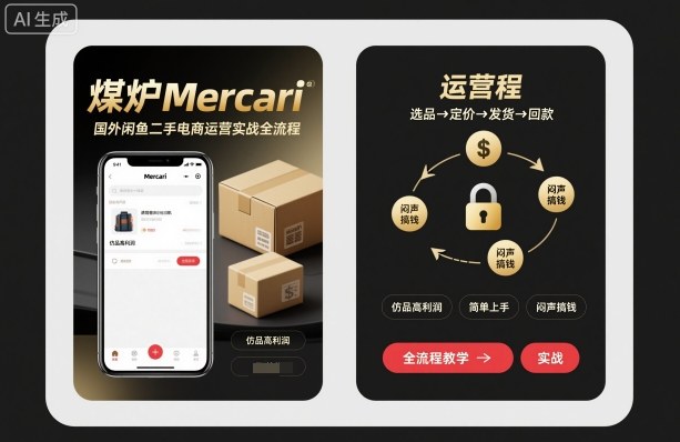 煤炉Mercari国外闲鱼二手电商运营实战全流程，仿品高利润，简单上手，闷声搞钱-独家科技资源网