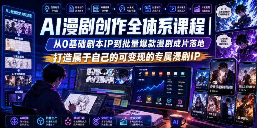AI漫剧创作全体系课程｜从0基础剧本IP到批量爆款漫剧成片落地，打造属于自己的可变现的专属漫剧IP-独家科技资源网