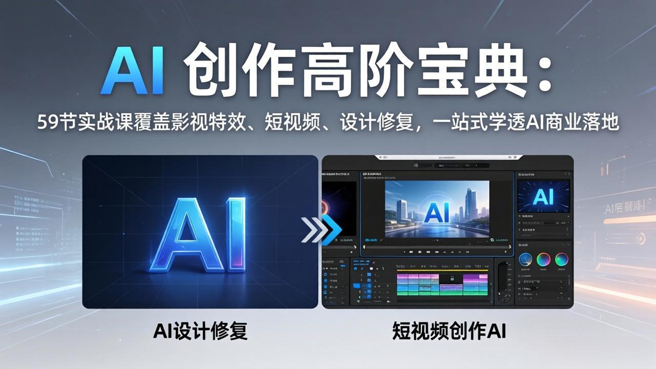 AI 创作高阶宝典：59节实战课覆盖影视特效、短视频、设计修复，一站式学透AI商业落地-独家科技资源网