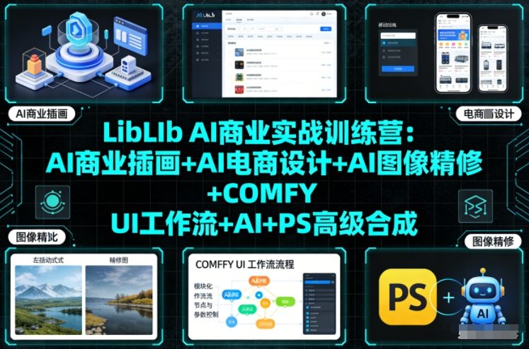 LibLIb AI商业实战训练营：AI商业插画+AI电商设计+AI图像精修+COMFY UI工作流+AI+PS高级合成-独家科技资源网