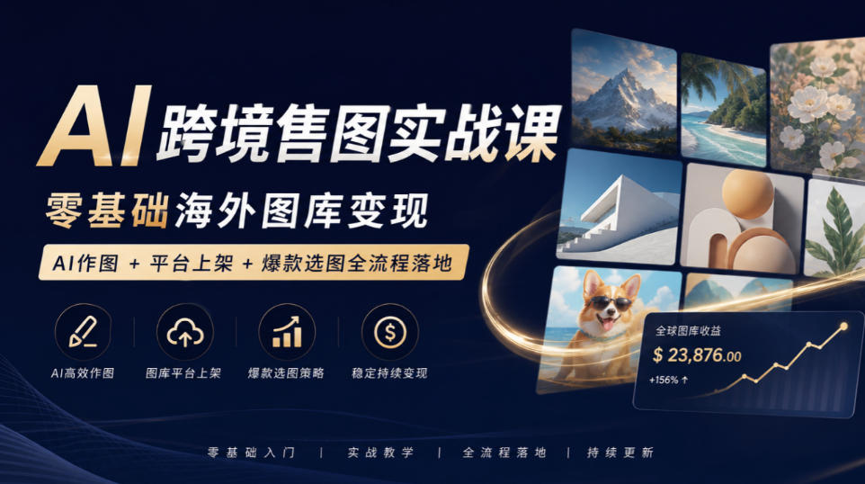 AI跨境售图实战课，零基础海外图库变现，AI作图+平台上架+爆款选图全流程落地-独家科技资源网