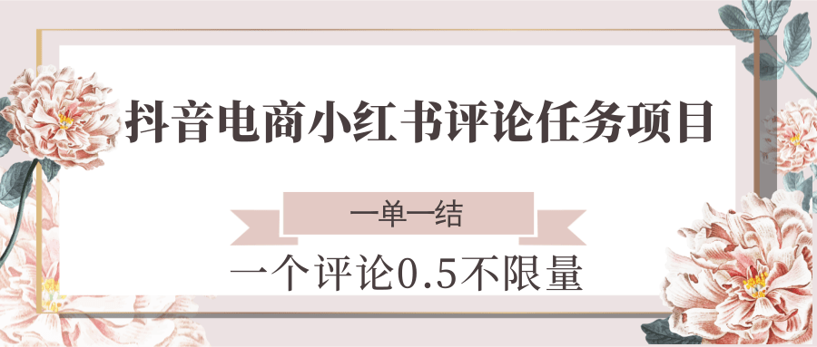 抖音电商小红书评论任务项目，一个评论0.5，一单一结 不限量-独家科技资源网