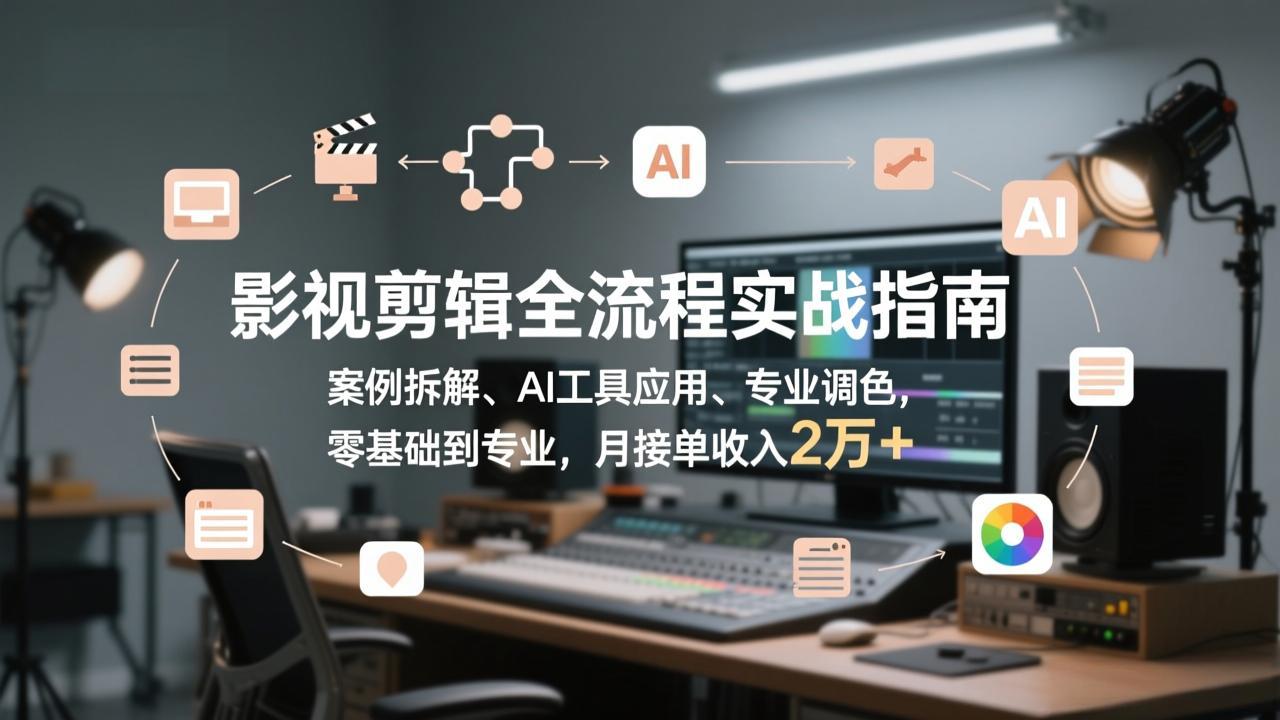 影视剪辑全流程实战指南，案例拆解、AI工具应用、专业调色，零基础到专业，月接单收入2万+-独家科技资源网
