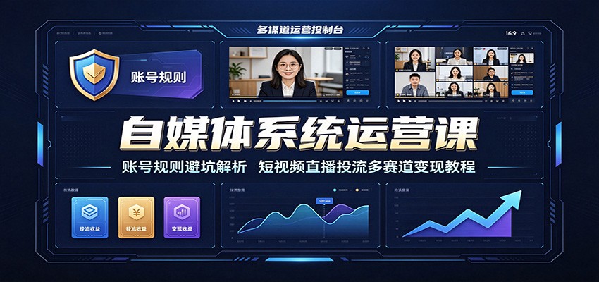 自媒体系统运营课：账号规则避坑解析，短视频直播投流多赛道变现教程-独家科技资源网