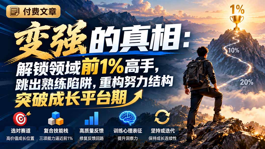 付费文章：变强的真相：解锁领域前1%高手，跳出熟练陷阱，重构努力结构突破成长平台期-独家科技资源网