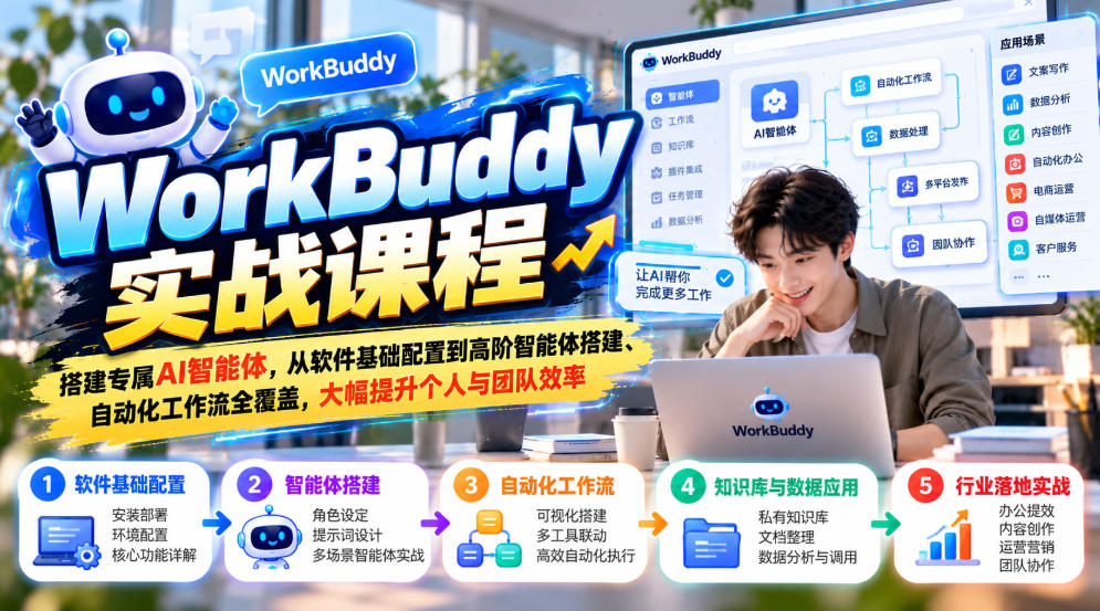 WorkBuddy实战课程，搭建专属AI智能体，从软件基础配置到高阶智能体搭建、自动化工作流全覆盖，大幅提升个人与团队效率-独家科技资源网