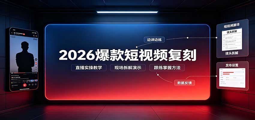 2026爆款短视频复刻：直播实操教学，配套文字文档掌握全流程-独家科技资源网