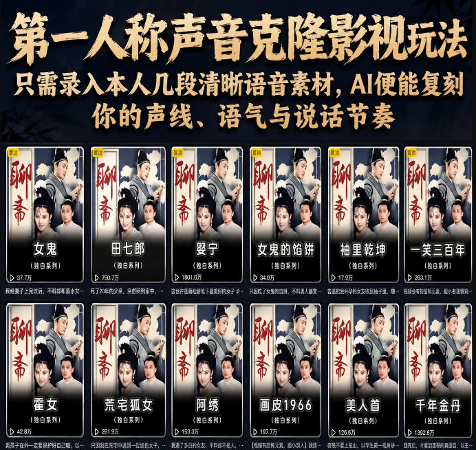 第一人称声音克隆影视玩法，只需录入本人几段清晰语音素材，AI便能复刻你的声线、语气与说话节奏-独家科技资源网