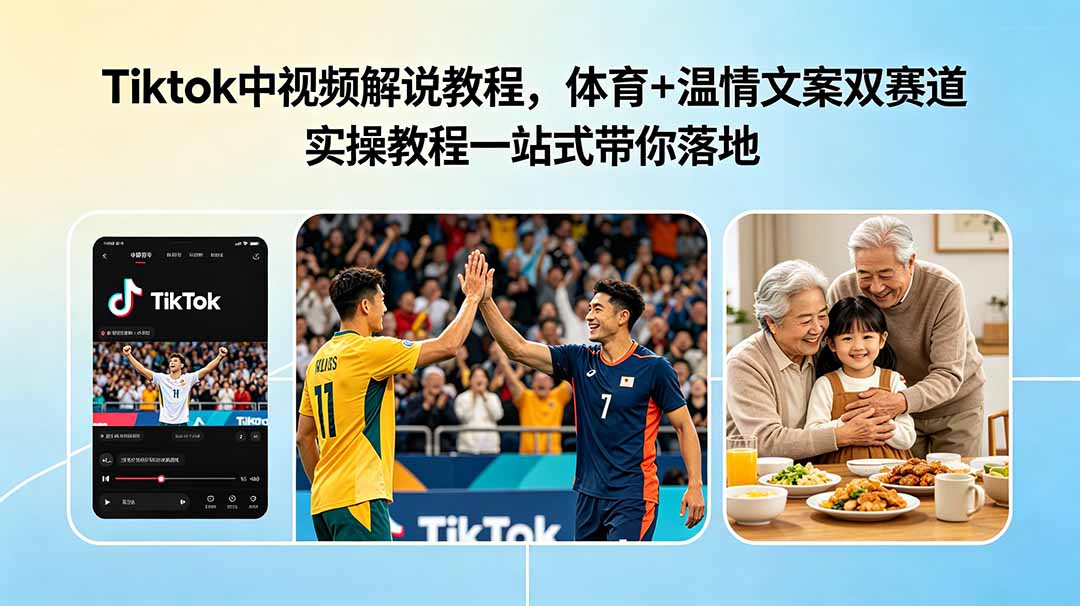 Tiktok中视频解说教程，体育+温情文案双赛道实操教程一站式带你落地-独家科技资源网