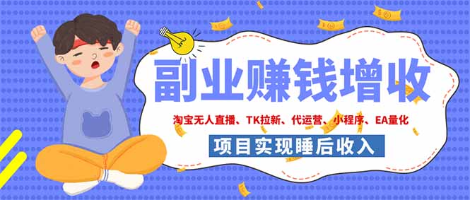 2026年多个真实落地副业项目,手把手带你搭建被动收入管道(淘宝无人直播、海外TK拉新...-独家科技资源网