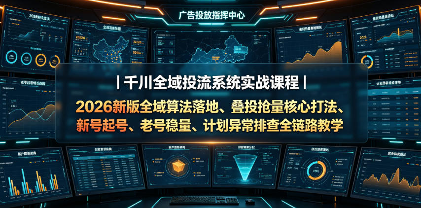 千川全域投流系统实战课程｜2026新版全域算法落地、叠投抢量核心打法、新号起号、老号稳量、计划异常排查全链路教学-独家科技资源网