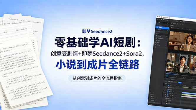 零基础学AI短剧：创意变剧情+即梦Seedance2+Sora2，小说到成片全链路-独家科技资源网