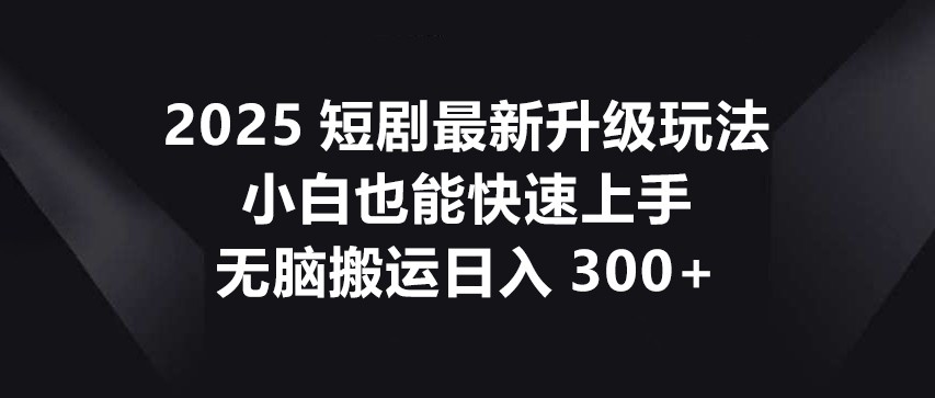 2025短剧最新升级玩法，小白也能快速上手，无脑搬运日入300+-独家科技资源网