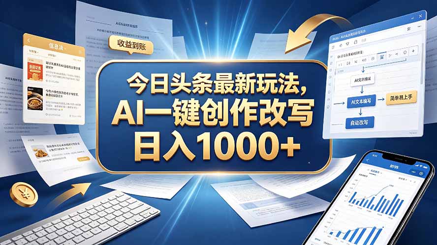 今日头条最新玩法,AI 一键创作改写,简单易上手,轻松日入 1000 +-独家科技资源网