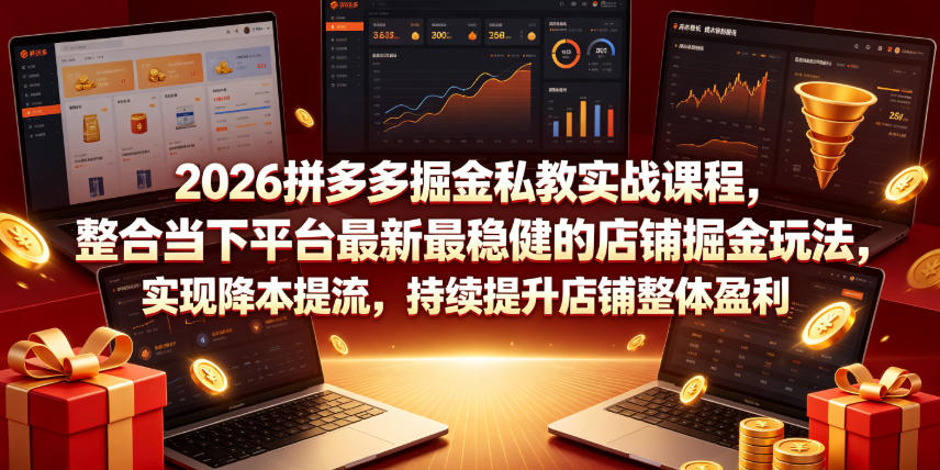2026拼多多掘金私教实战课程，整合当下平台最新最稳健的店铺掘金玩法，实现降本提流，持续提升店铺整体盈利-独家科技资源网