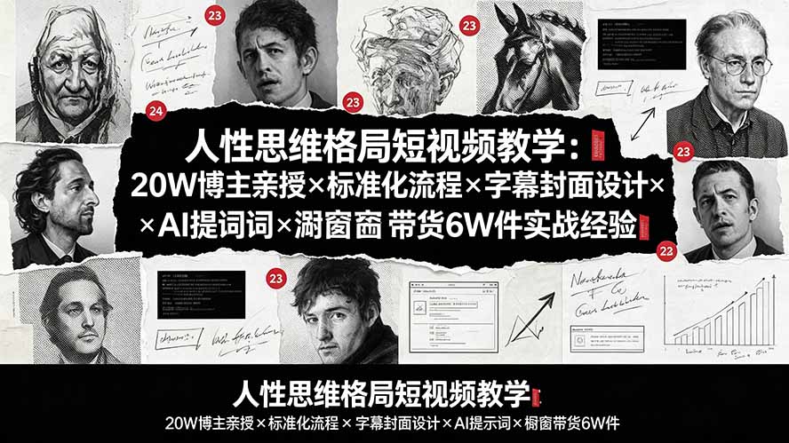 人性思维格局短视频教学:20W博主亲授×标准化流程×字幕封面设计×AI提示词×橱窗带货6W件实战经验-独家科技资源网