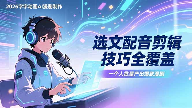 2026字字动画AI漫剧制作-1期，选文配音剪辑技巧全覆盖，一个人就能批量产出爆款漫剧-独家科技资源网