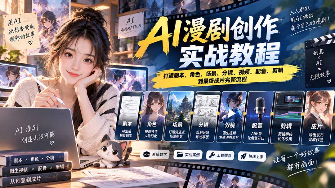 2026 AI漫剧创作实战教程:打通剧本、角色、场景、分镜、视频、配音、剪辑到最终成片完整流程-独家科技资源网