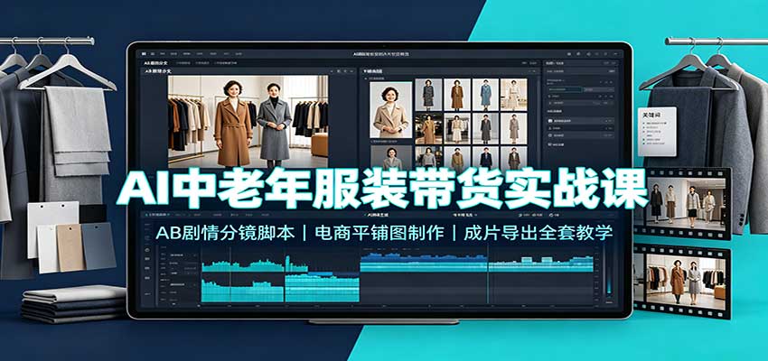 AI中老年服装带货实战课：AB剧情分镜脚本，电商平铺图制作，成片导出全套教学-独家科技资源网