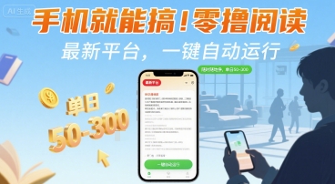 手机就能搞！零撸阅读挂G，最新平台，一键自动运行，随时随地挣，单日50-3张+【揭秘】-独家科技资源网