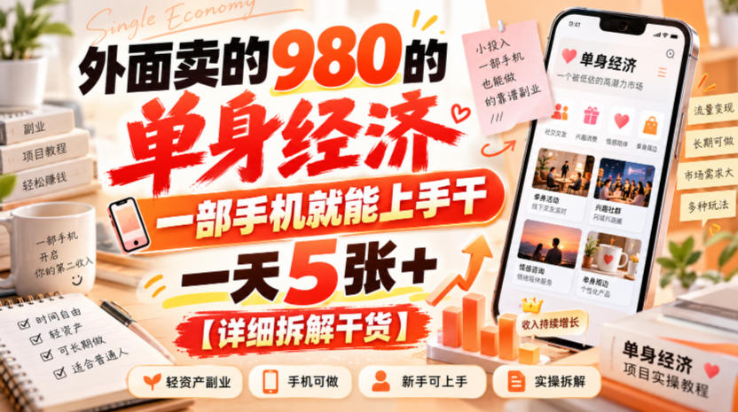 外面卖的980的单身经济,一部手机就能上手干,一天5张+【详细拆解干货】-独家科技资源网