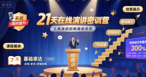 21天在线演讲密训营，王牌演讲招商课程系统-独家科技资源网