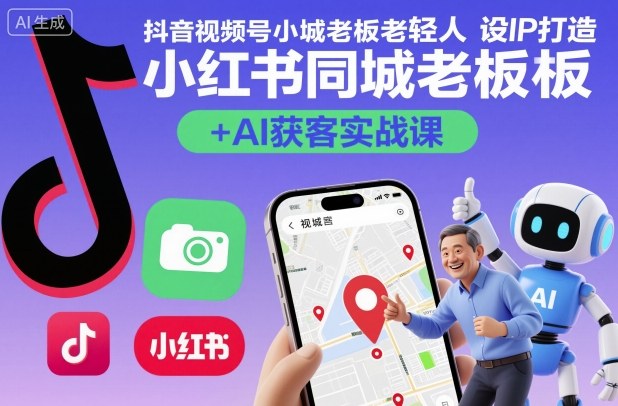 抖音视频号小红书同城老板轻人设IP打造+AI获客实战课，人设打造-算法拆解-拍摄剪辑-内容运营-AI创作-独家科技资源网