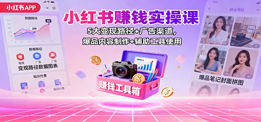 小红书赚钱实操课：5大变现路径+广告渠道，爆品内容制作+辅助工具使用-独家科技资源网