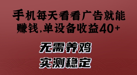 手机每天看看广告就能挣钱，单设备收益40+，无需养鸡，实测稳定【揭秘】-独家科技资源网