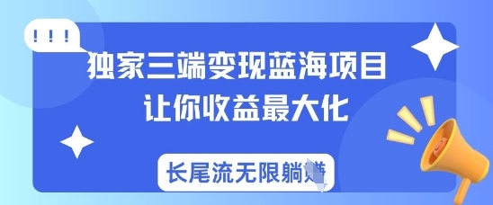 独家三端变现蓝海项目，让你收益最大化，长尾流无限躺挣-独家科技资源网
