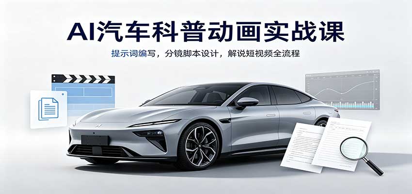 AI汽车科普动画实战课：提示词编写，分镜脚本设计，解说短视频全流程-独家科技资源网