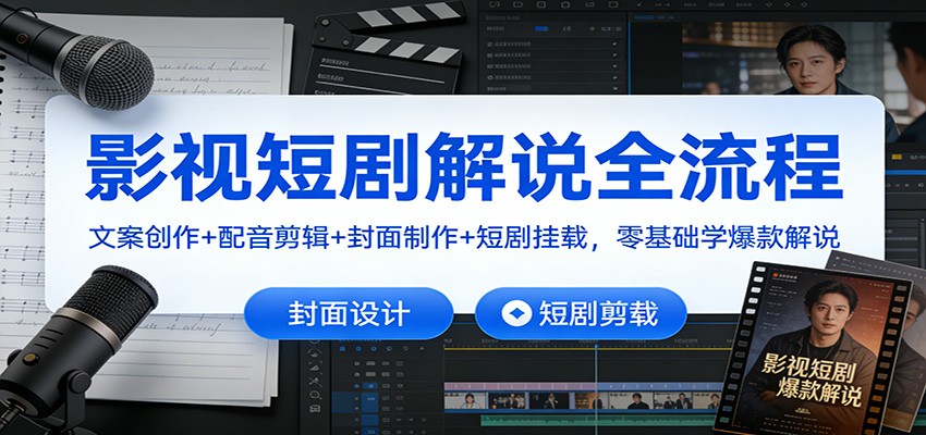影视短剧解说全流程：文案创作+配音剪辑+封面制作+短剧挂载，零基础学爆款解说-独家科技资源网